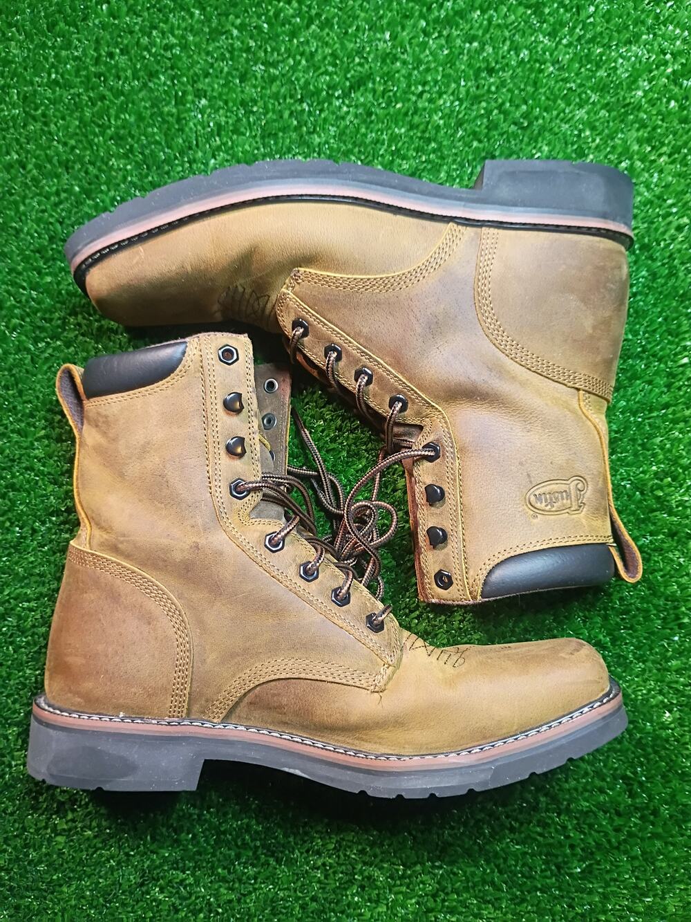 Justin Pulley 8" Brown Leather Lace-Up Work Boots - Size 11.5D